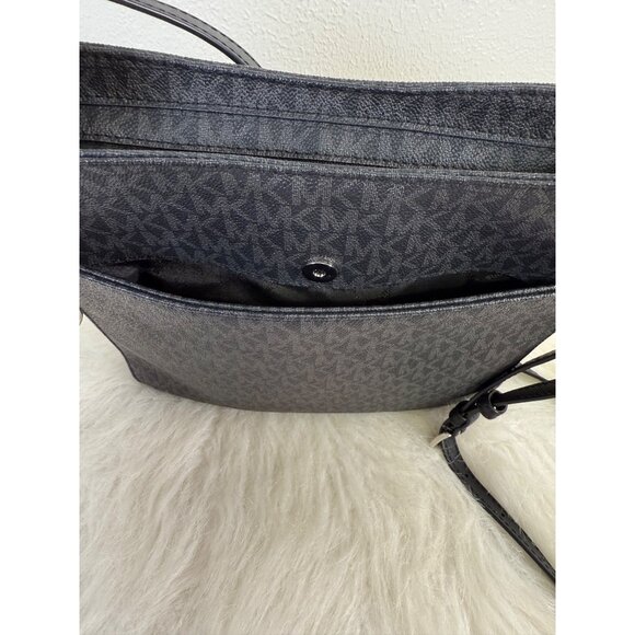 Michael Kors Jet Set Travel Large Messenger Bag Logo-Print Canvas Black/Silver - Picture 5 of 16